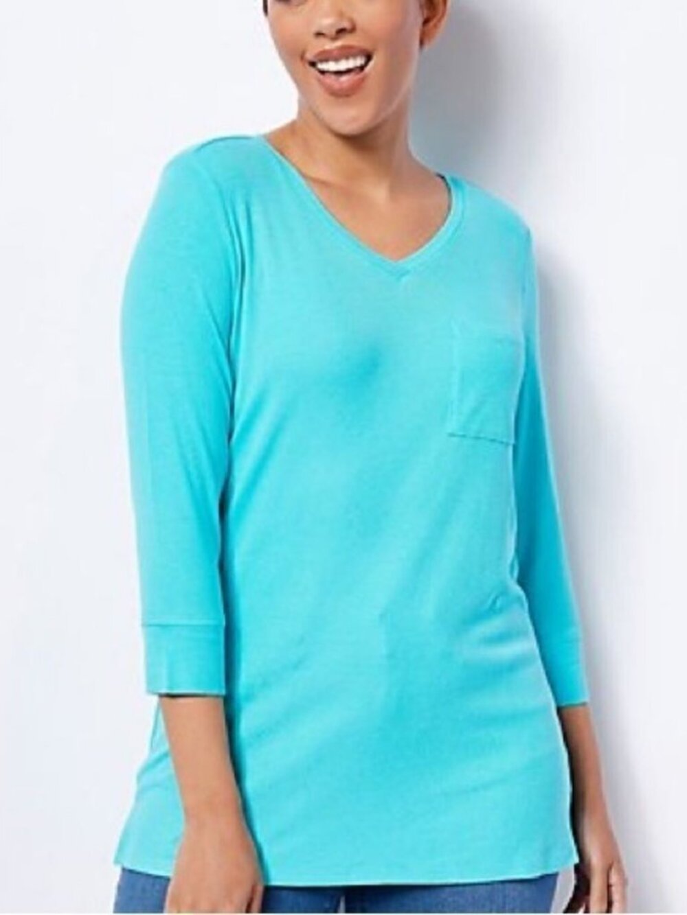 Belle by Kim Gravel Ribbed 3/4-Sleeve V-Neck Top